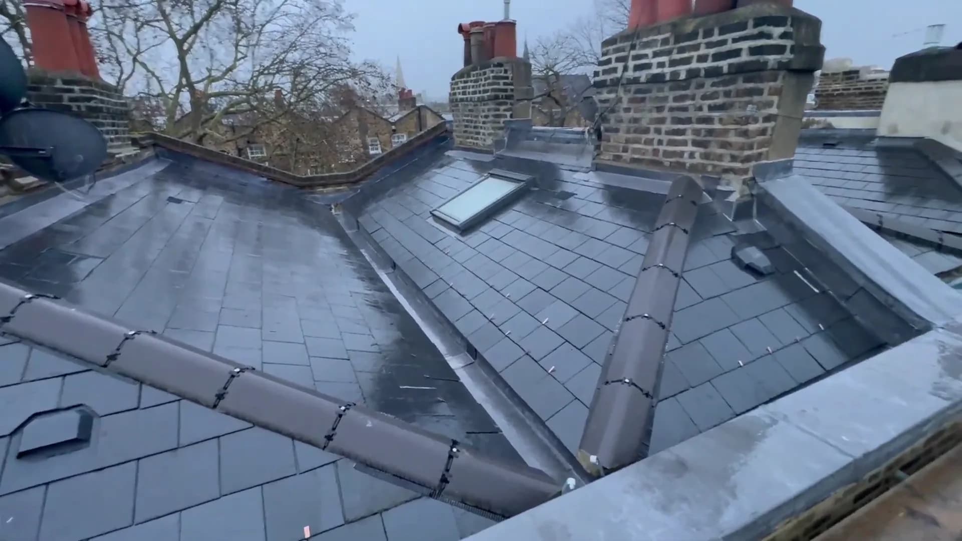 Lead box gutters and flashings on a Chelsea roof