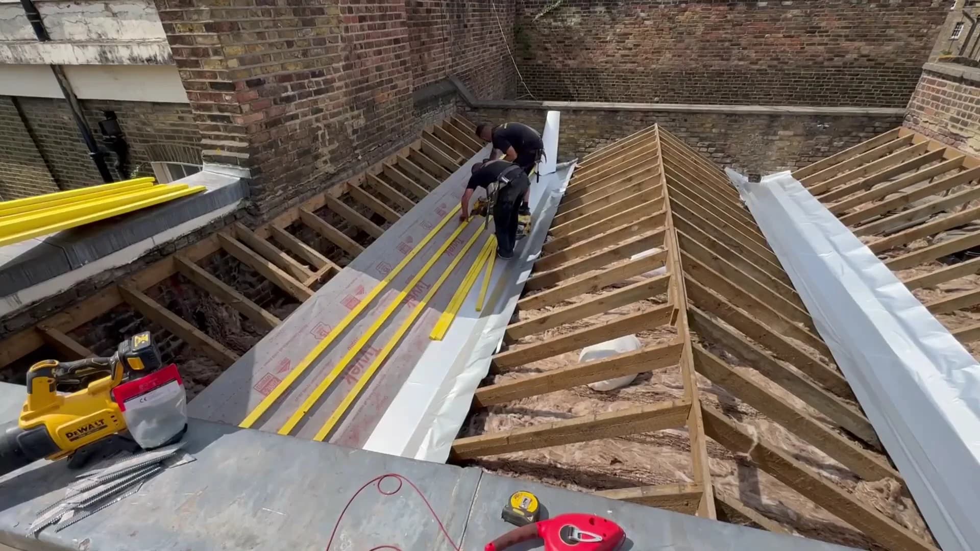 Angel roof during preparation before the natural slates are laid
