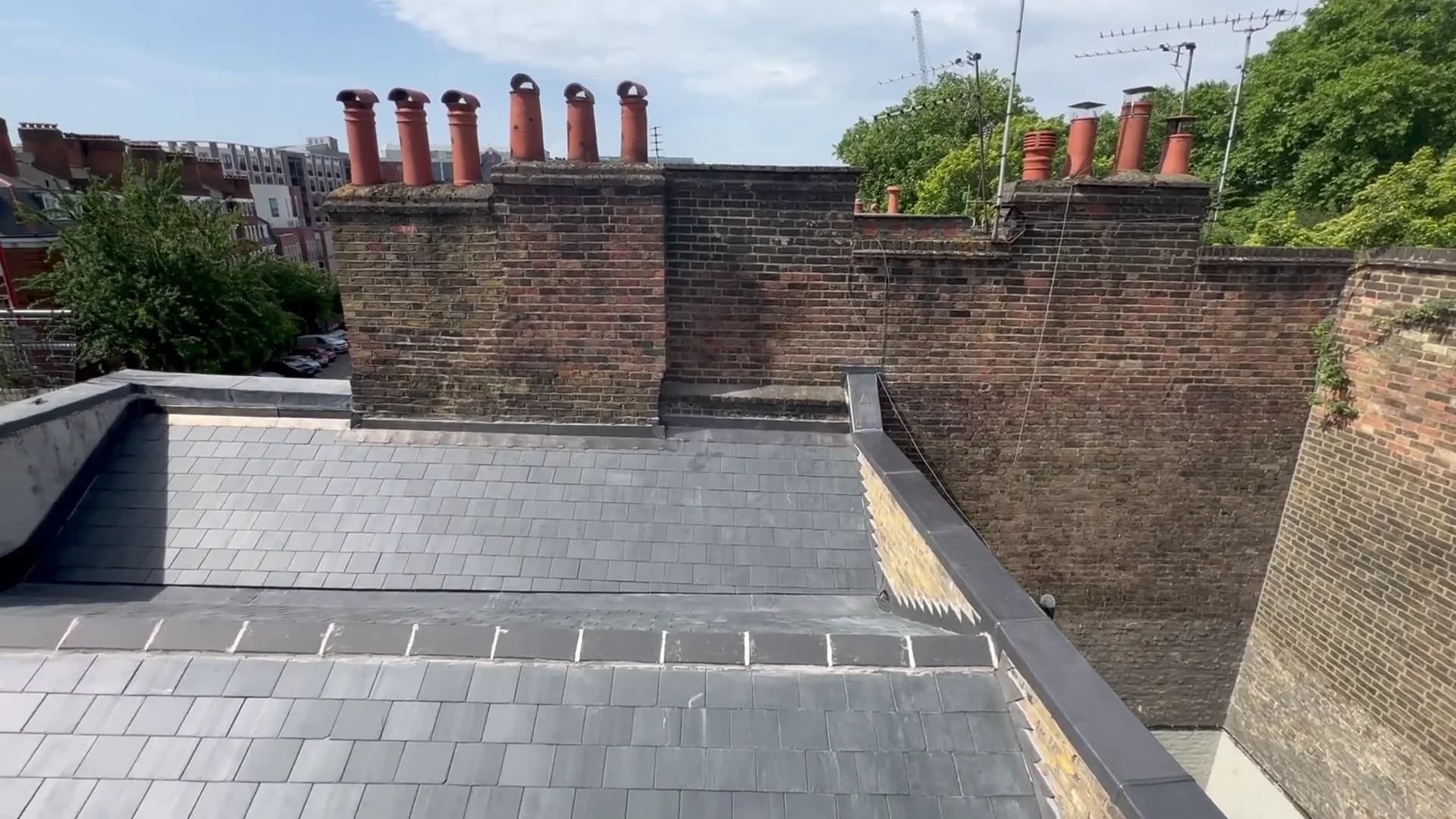 Completed Canadian Glendyne slate roof and lead gullies in Angel