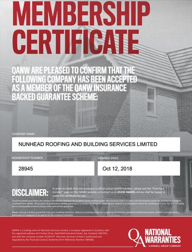 Quality Assured National Warranty Certificate