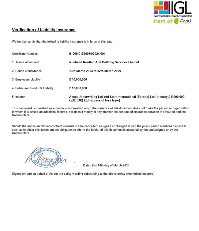 Public and Employers Liability Certificate